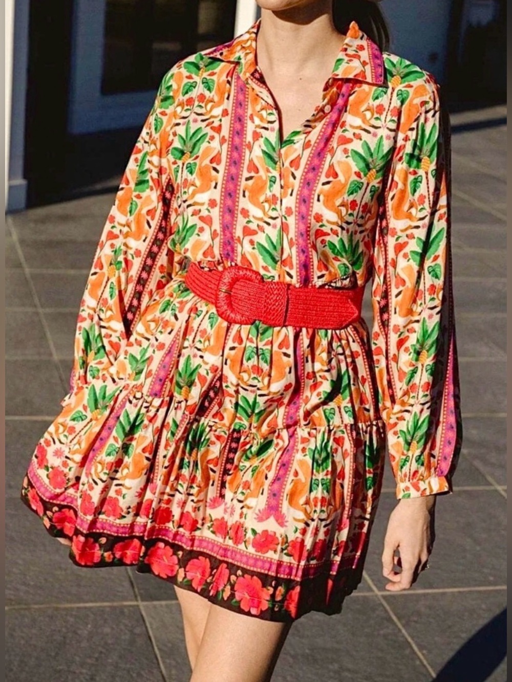 Briton Court Alma Mini Dress Palm Fox Floral Print Pink Trim Size XS NWT